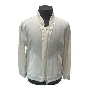 Vintage Neiman Marcus 100% Linen Bomber Jacket Made in Italy White Size Small